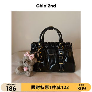 Chio’2nd 黑皮托特包秋冬复古褶皱手提包包女日常通勤单肩斜挎包