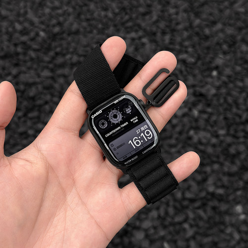 适用iwatch黑扣高山回环尼龙表带