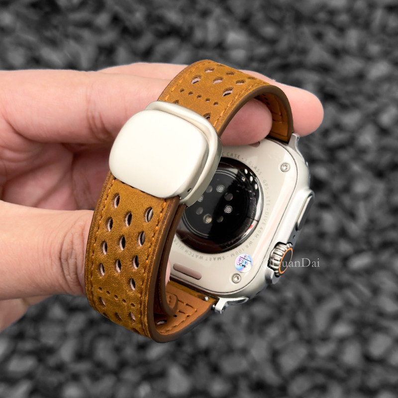 适用iwatch镂空夏天透气皮质表带图片