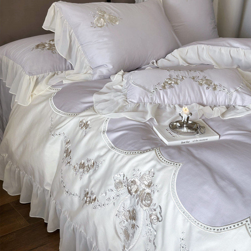 法式公主风100支长绒棉裸睡四件套全棉刺绣蕾丝被套床单纯棉床品4,床上用品,床品套件/四件套/多件套,淘宝优惠券,粉丝福利购,淘宝优惠卷