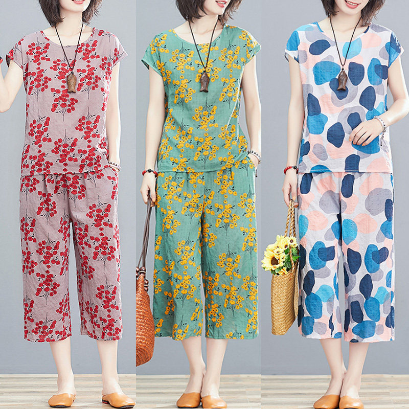棉绸阔腿裤套装女夏季洋气时尚外穿出海边度假沙滩人造棉绵两件套,女装/女士精品,时尚套装,淘宝优惠券,粉丝福利购,淘宝优惠卷