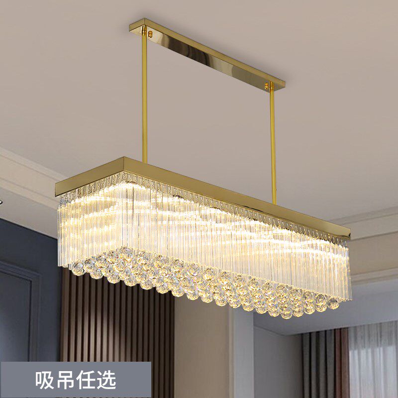 新款长方形K9水晶餐厅吊灯客厅走廊吧台吸顶灯酒店大气中山灯具饰