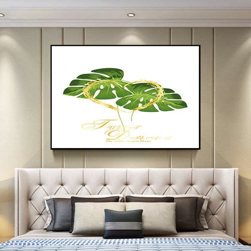 卧室装饰画现代简约单幅床头画绿植横款挂画小清新酒店宾馆墙壁画