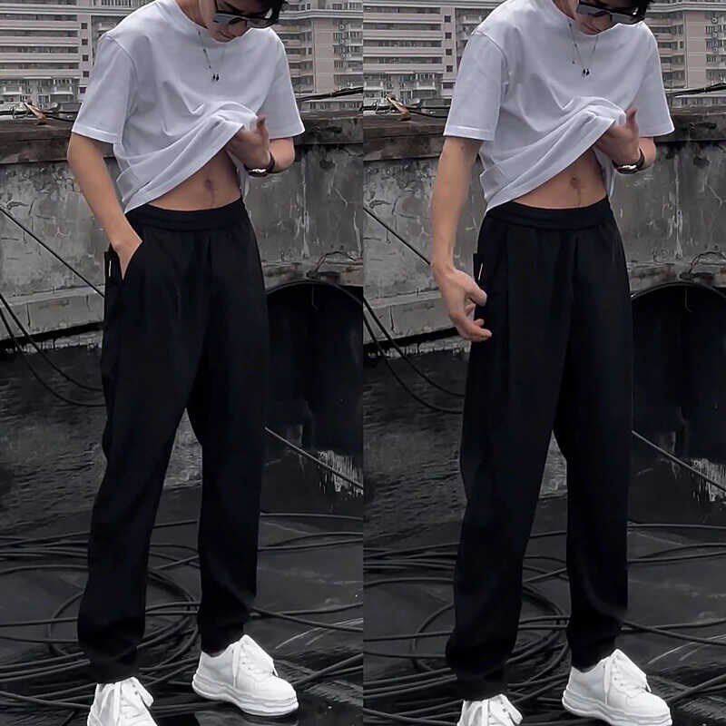 春夏薄款高级垂坠感百搭休闲西裤男士简约宽松潮流抗皱透气直筒裤