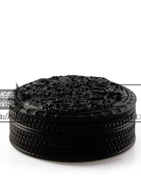 黑檀双龙戏珠雕花首饰盒圆盒/馈赠礼品  红木首饰收藏盒