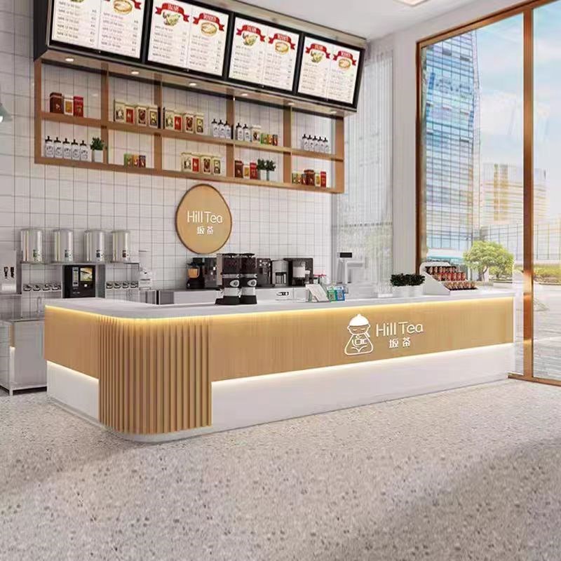 现代简约奶茶f店吧台收银台吧台柜一体转角大理石咖啡店前台柜定