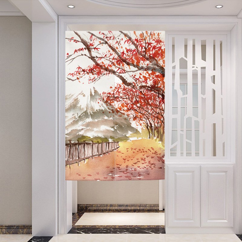 现代风景水彩画装饰隔断帘家用卧室布艺门帘卫生间遮挡挂帘免打孔图片