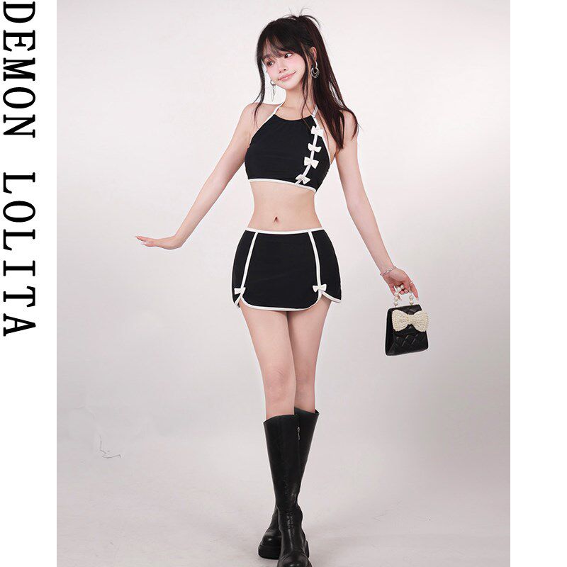 泳衣女2025新款黑色两件式显瘦遮肚保守学生高级感泡温泉度假泳衣