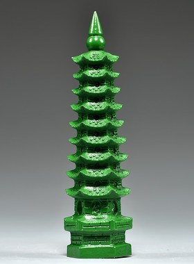 绿色木雕刻9层文昌塔摆件实木头九层文昌塔家居客厅办公室装饰品
