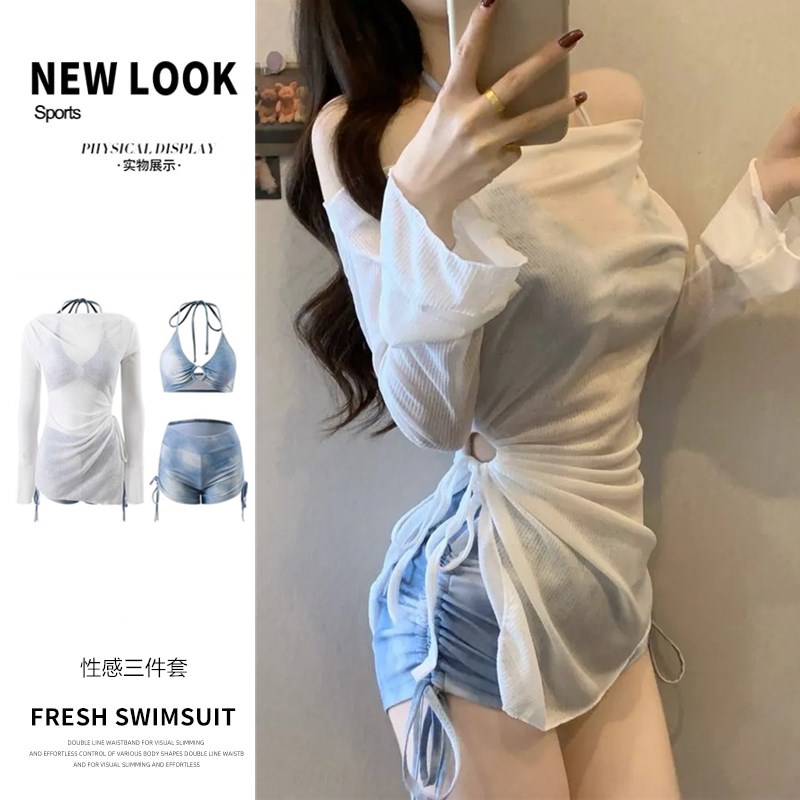 泳衣女大码胖MM分l体保守三件套韩版ins风少女防晒罩衫高级温泉感