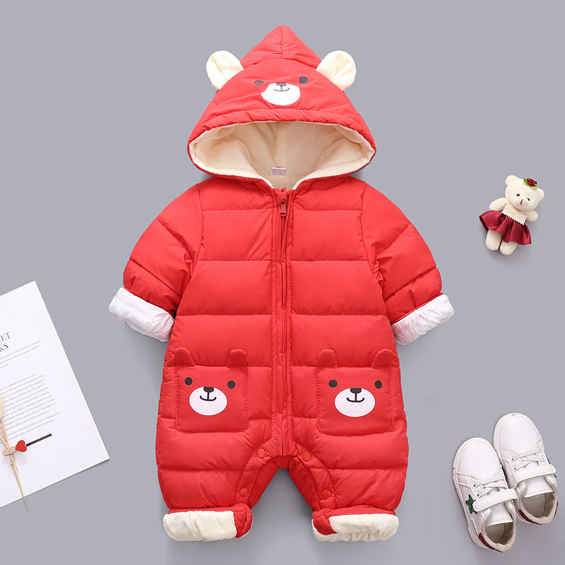 婴儿连体衣冬装宝宝羽绒棉服秋冬加厚保暖卡O通爬爬服新生儿外抱