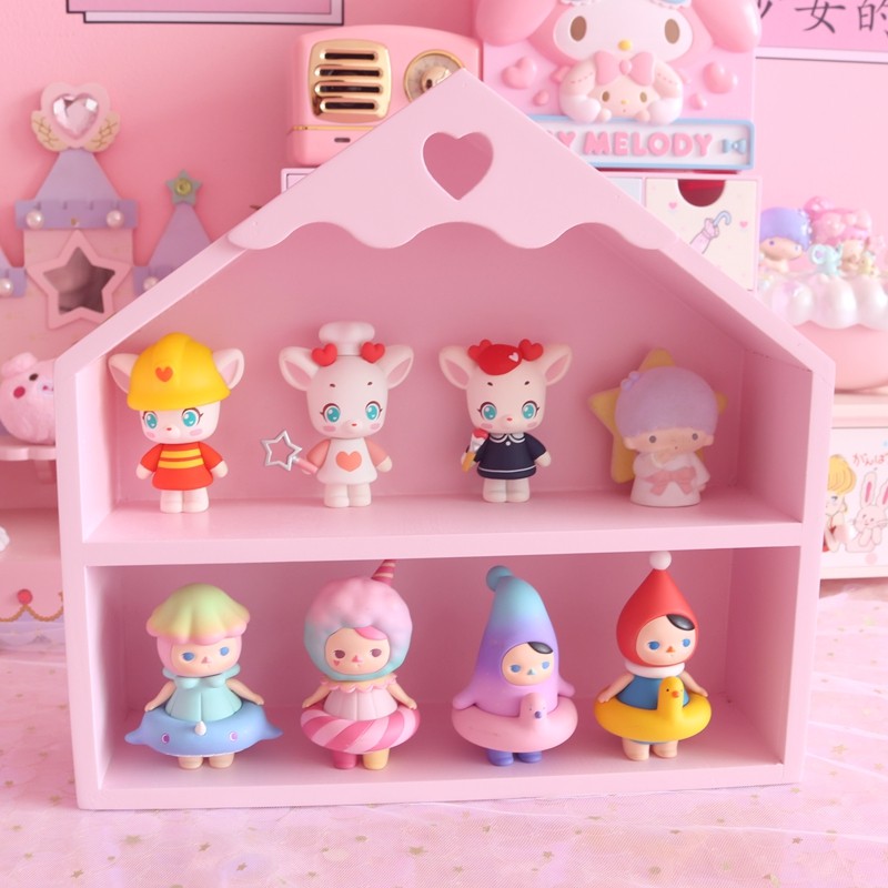 少女心桌面收纳h盒化妆品双层置物架宿舍木质昭和壁挂摆件展示架