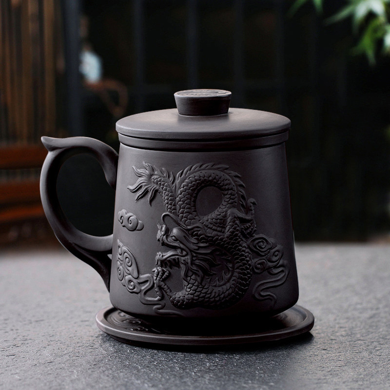 创意浮雕十二生肖个人专用紫砂壶办公杯大容量茶水分离过滤泡茶杯