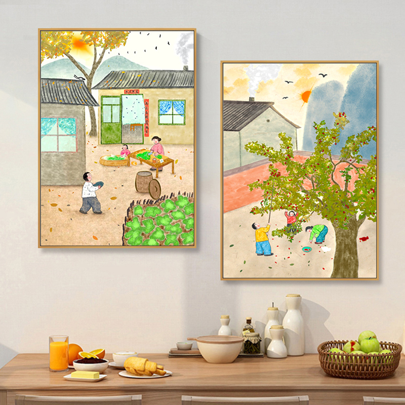 新中式餐厅装饰画饭店厨房背景墙C面壁画客厅简约民宿禅意茶室挂
