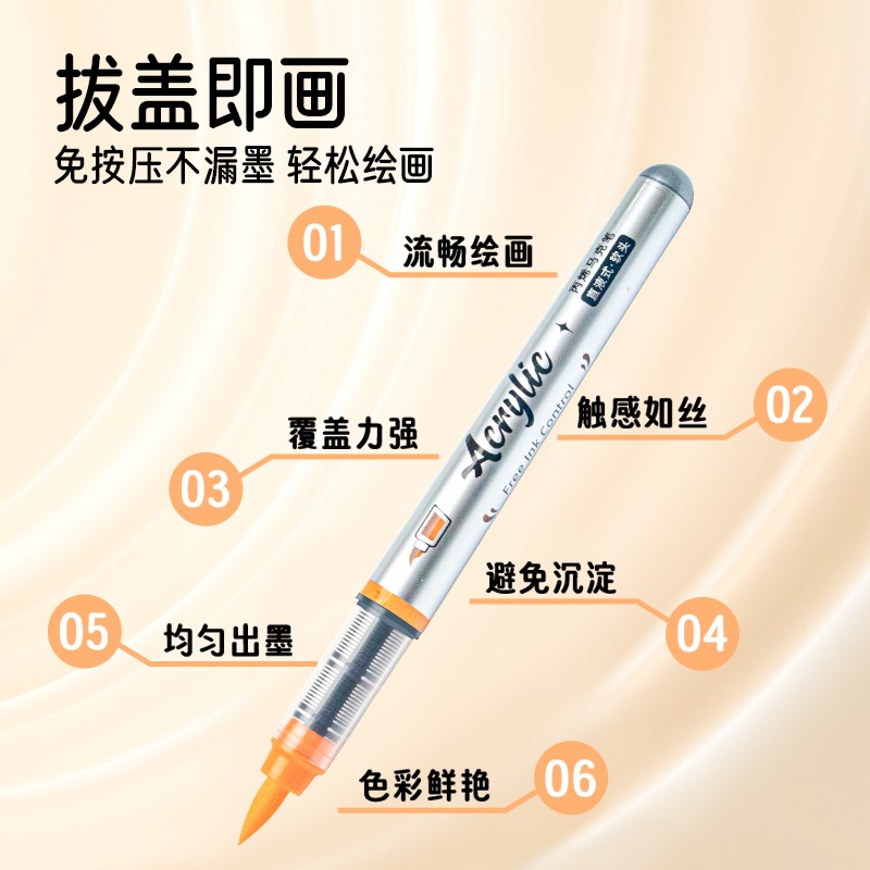 直液式丙烯马克笔软头水彩笔套装美术生36色可叠色大容量不透色di