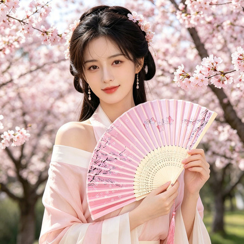 折扇中国风扇子女式古风夏天随身携带竹扇汉服旗袍6寸折叠扇丝绸