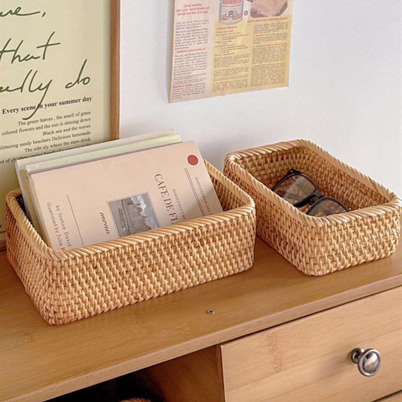 藤收纳篮收纳篮桌面多功能收纳盒化妆品杂物珠宝整理盒长方形,收纳整理,收纳筐,淘宝优惠券,粉丝福利购,淘宝优惠卷