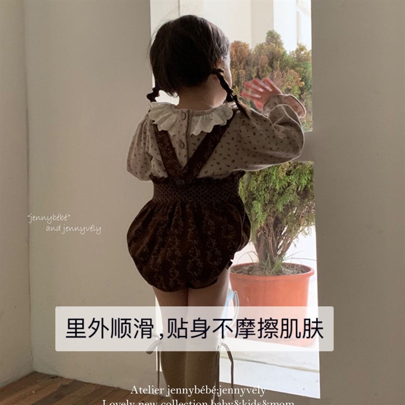 婴儿连体衣秋季新款女宝宝碎花三角哈衣韩版洋气新生儿包屁衣秋装