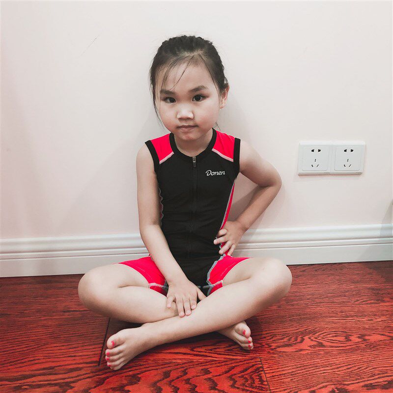 夏季铁三服骑行服铁人三项无袖连体服儿童款压缩服骑行服游泳跑步 - 实物图