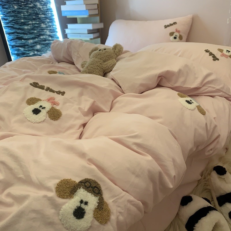 ins公主风g可爱水洗棉四件套少女粉色被套床单宿舍床上用品三件套
