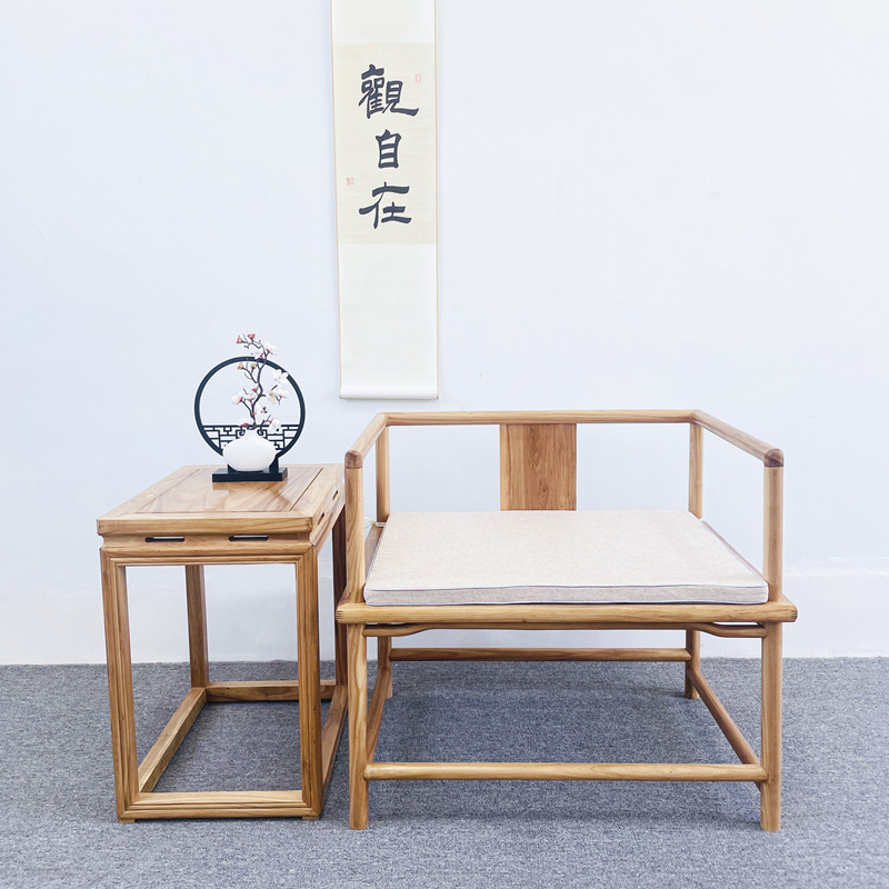 禅椅中式打坐椅老榆木太师椅实木围椅主人椅盘腿椅白Y胚茶椅禅修