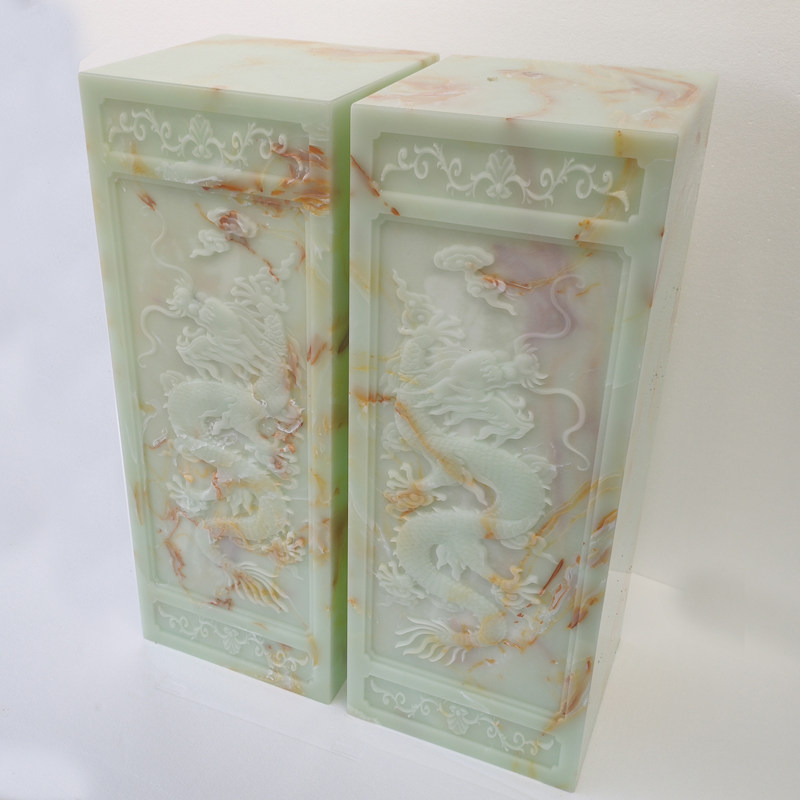 定制人造大理石摆台浮雕龙梅兰竹菊落地基座展厅样板房摆件底座