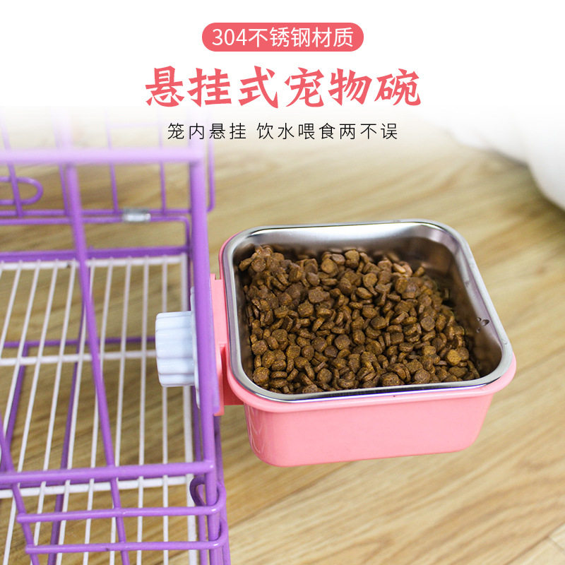 悬挂式喂食碗不锈钢宠物喂食器猫狗笼挂碗防O打翻狗碗食盆饮水食