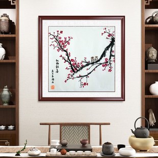 手绘客厅沙发背景玄关餐厅装 国画葫芦图新中式 饰挂画富贵牡丹花鸟