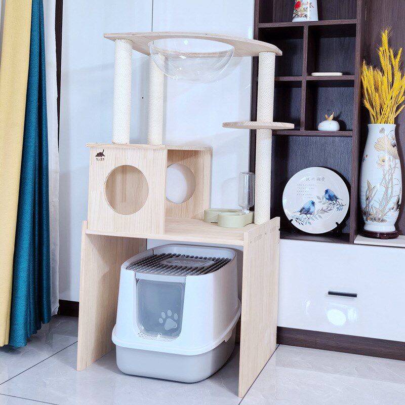 猫砂盆厕所柜子可放上方置物架大型全实木猫爬架一体柜屋多层