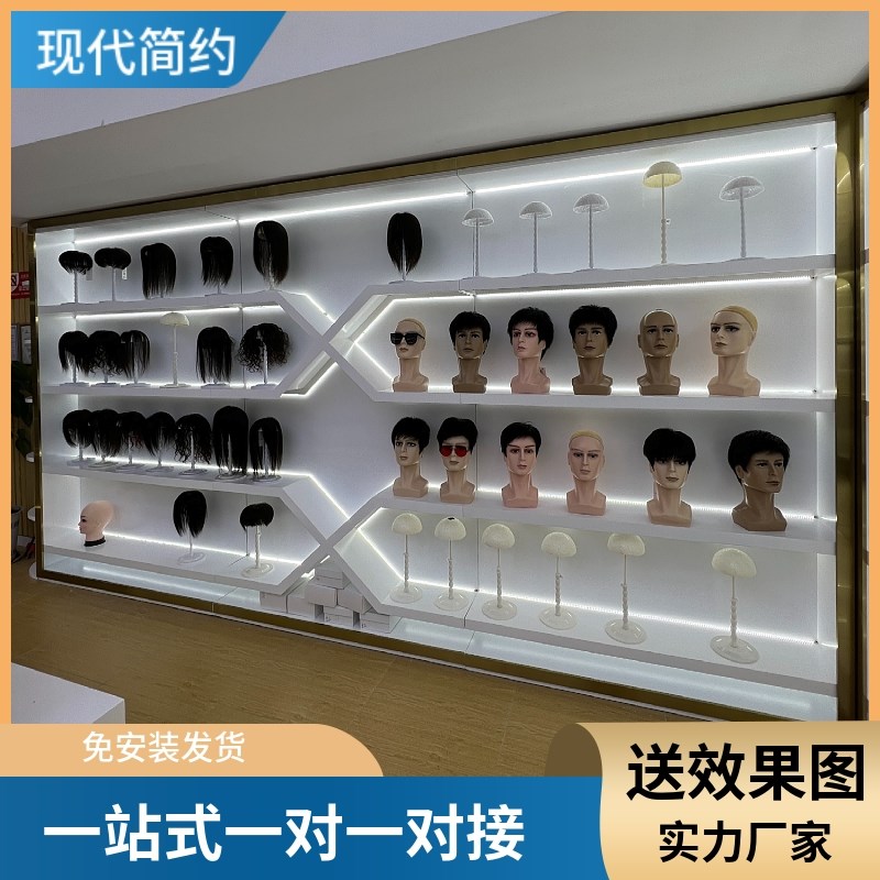 简约假发店头模展示柜子接发植发种发货架美发店模特立柱展柜定制