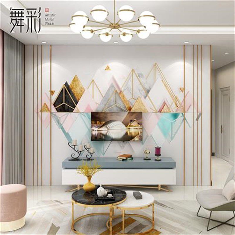 三角几何墙纸现代简约时尚线条背景墙壁纸客厅电视墙W墙布床头壁