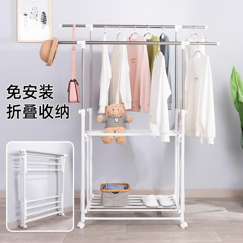 落地晾衣架 折叠免安装阳台晾晒架 伸缩家用不锈Q钢 移动晒被 定