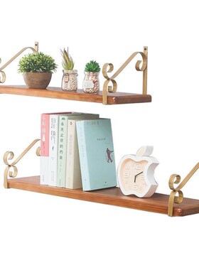 实木一字隔板置物架家用厨房墙壁收纳搁板美式客厅卧室壁挂式书架