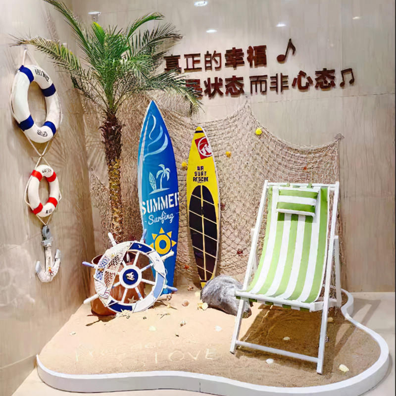 春季海洋主题橱窗装饰道具冲浪板商场DP点陈列摆件布置海边沙美陈
