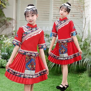 广西三月三少数民族儿童壮族男女孩演出侗族黎族苗族舞蹈表演服饰