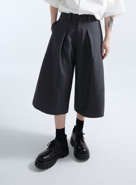 GRNL重磅450克立裁垂坠廓形阔腿裤 男女基础两色西裤七分裤