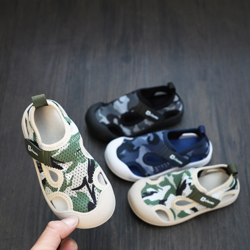 儿童网鞋男童凉鞋2021新款夏季透气网面幼儿园室内鞋迷彩宝宝鞋子