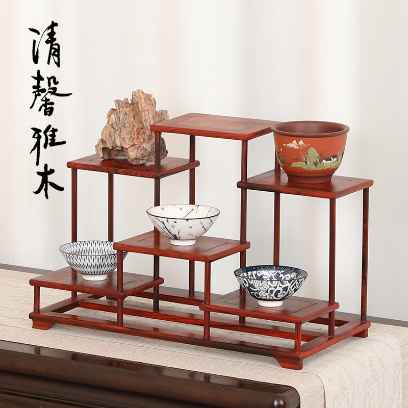 红木酸枝小型博古架功夫茶具置物架茶壶茶杯玉器婚庆摆件展示托架图片