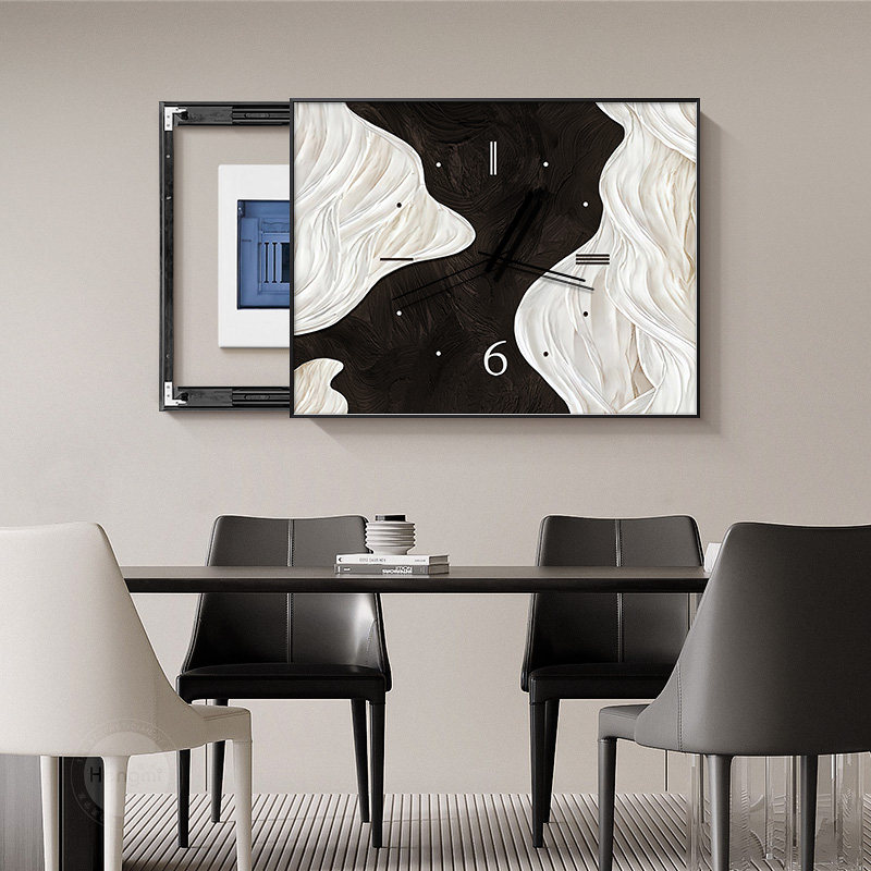 现代简约电表箱装饰画带钟表遮挡电闸盒餐厅挂画配电箱高级感壁画