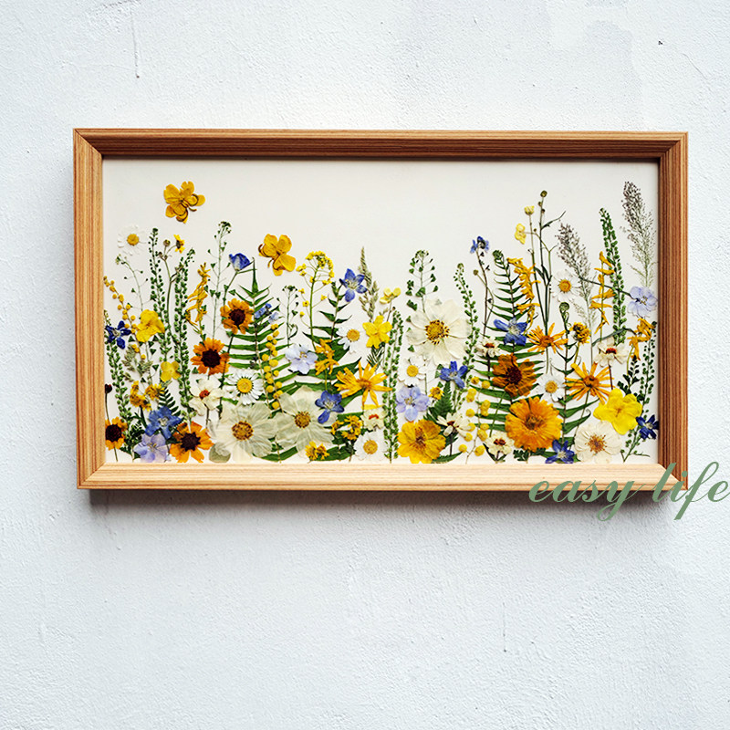 小清新真花花朵压花装饰画 植物实木画框电表箱遮挡挂画小众礼物