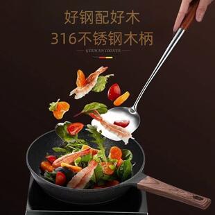 304不锈钢锅铲食品级炒菜铲子厨师专用炒勺家用木把柄炒铲