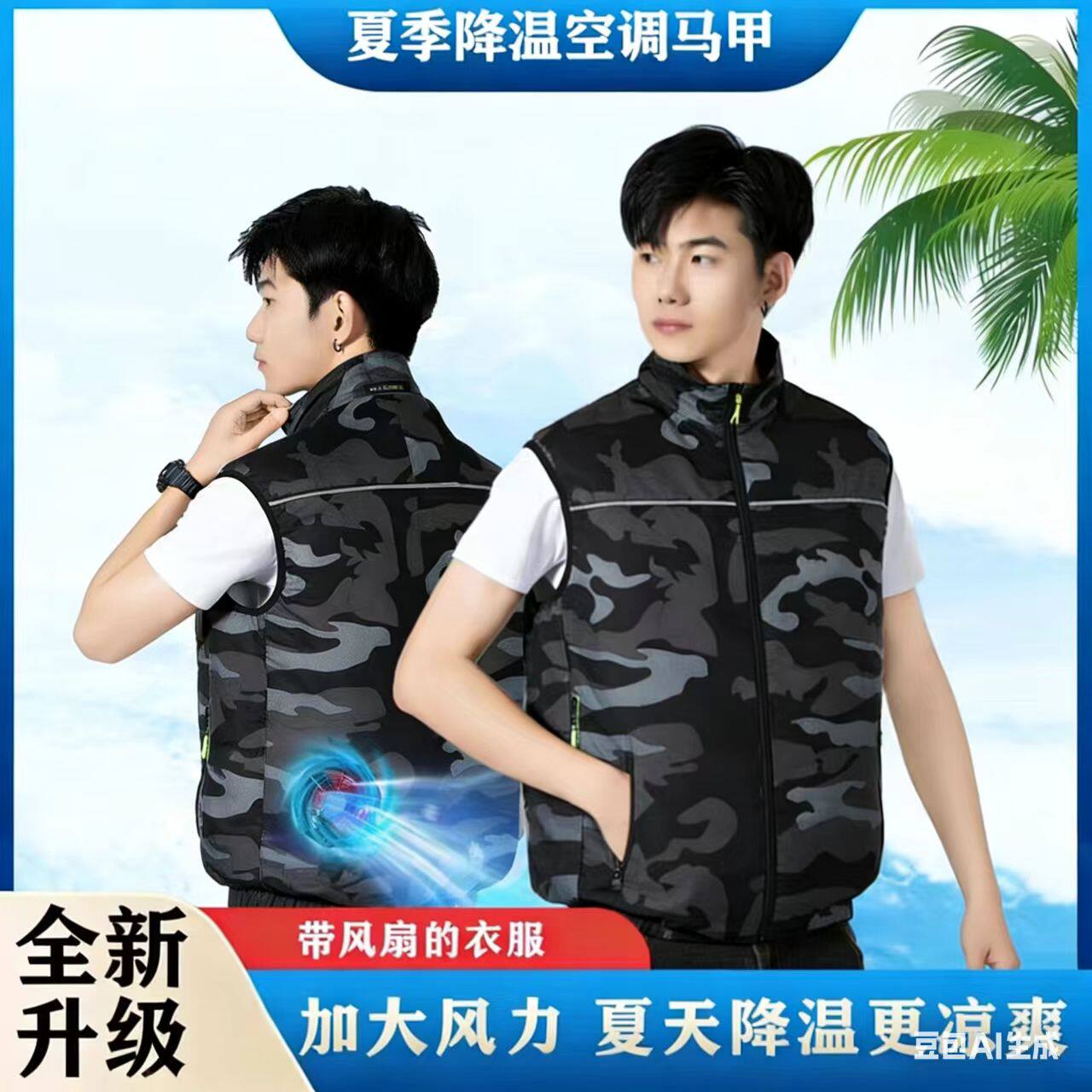 夏季降温空调服男迷彩马甲带风扇的衣服充电制冷户外工作服背心女