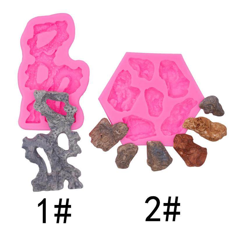 仿真假山石头硅胶模具DIY中国风蛋糕插件祝寿翻糖烘焙模具现货批