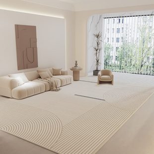毯子边家用客厅卧室床地毯风简约毯条纹轻奢茶几地垫高级免洗奶油