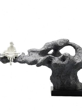 新中式创意雕塑禅意佛摆件书房客厅玄关酒柜工艺品办公室软装饰品