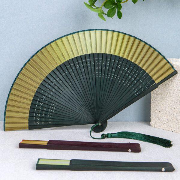 丝艺堂古风折扇子中国风折叠女扇小古风便携渐变空白扇金色绿夏