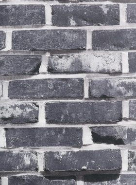 中式复古长条砖墙纸 深灰色浅灰色砖头壁纸 LOFT工业风不规则砖纹