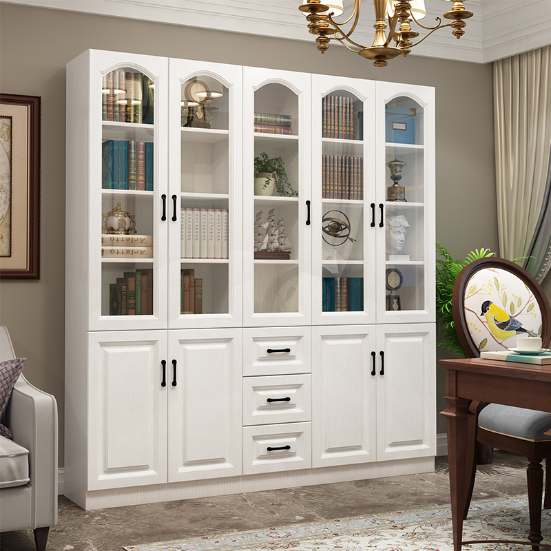 玻璃门满墙书柜简约现代实木落地书柜带门置物架T整面墙大书柜定