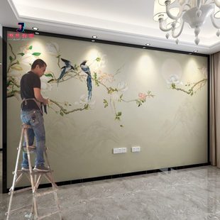 玉兰花鸟电视背景墙纸客厅沙发影视墙布卧室壁纸 办公室壁画新中式