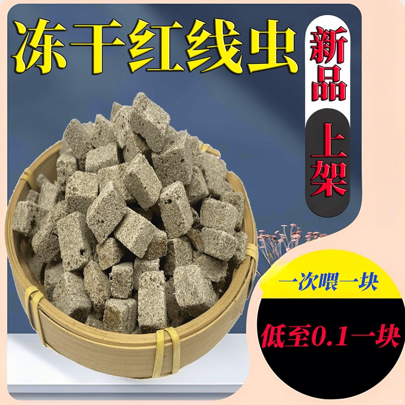 冻干红线虫饵料鱼食水蚯蚓粘贴片鱼粮红丝虫燕鱼七彩孔雀斗鱼饲料